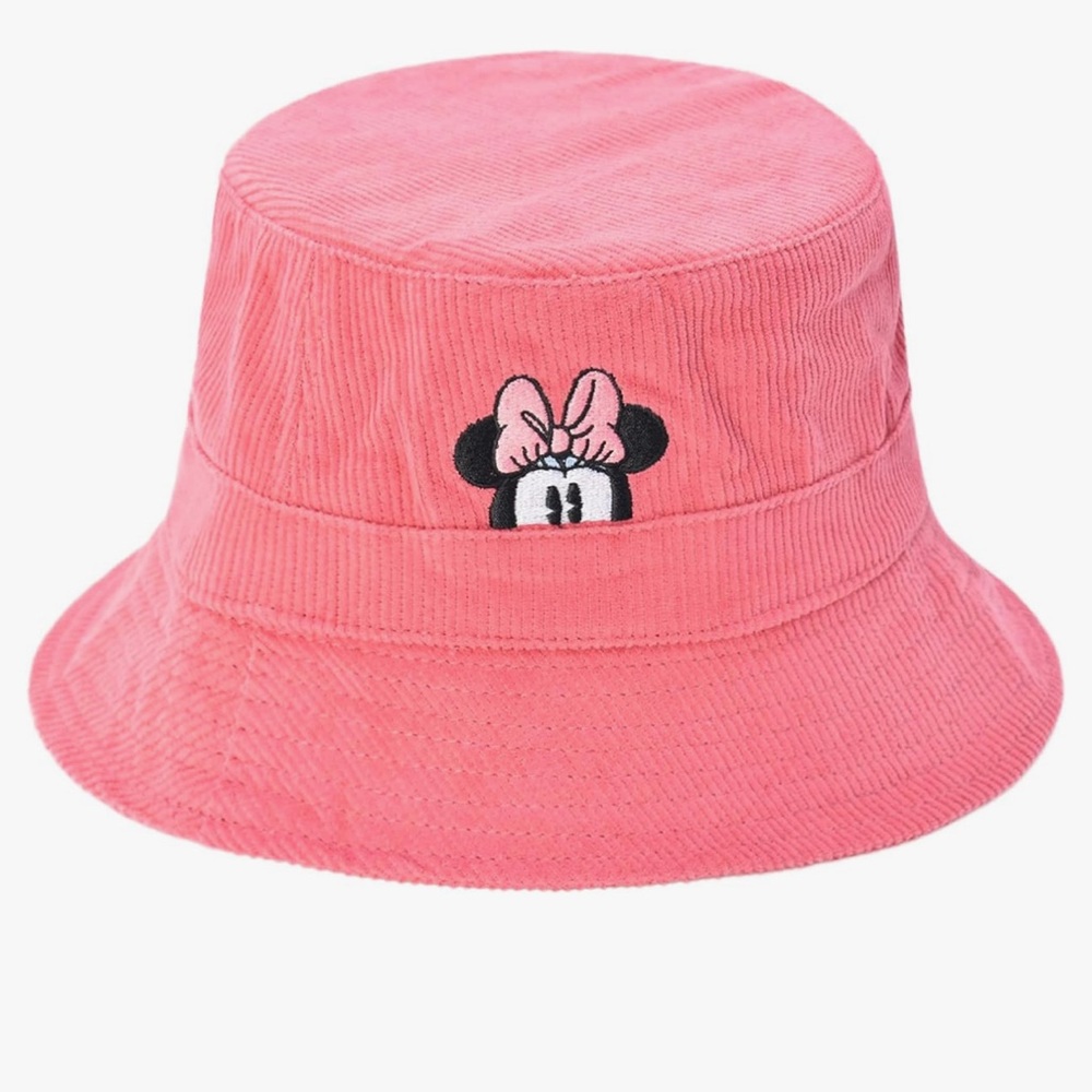 Disney Minnie Mouse Peeking Corduroy Bucket Hat ~ Color Pink ~ New